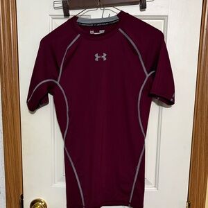 Under Armour Maroon Short Sleeve Compression Tee with Gray Contrast